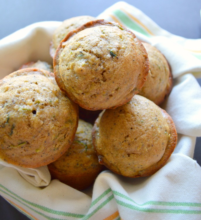 lemon zucchini muffins with poppy seeds and walnuts