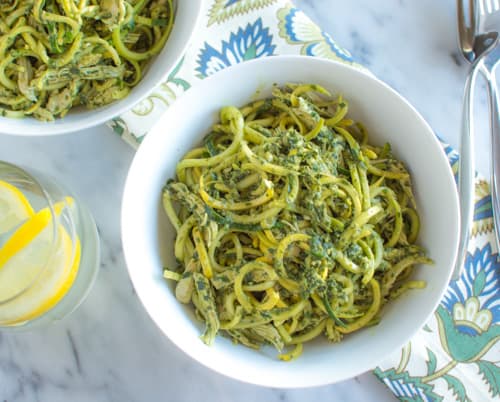 Radish Greens Basil Pesto Noodles | Healthy Nibbles and Bits