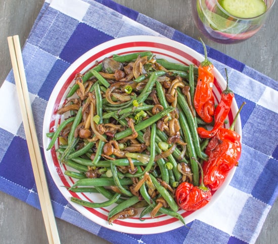 Spicy Green Beans with  Nameko Mushrooms and Shishito Peppers 