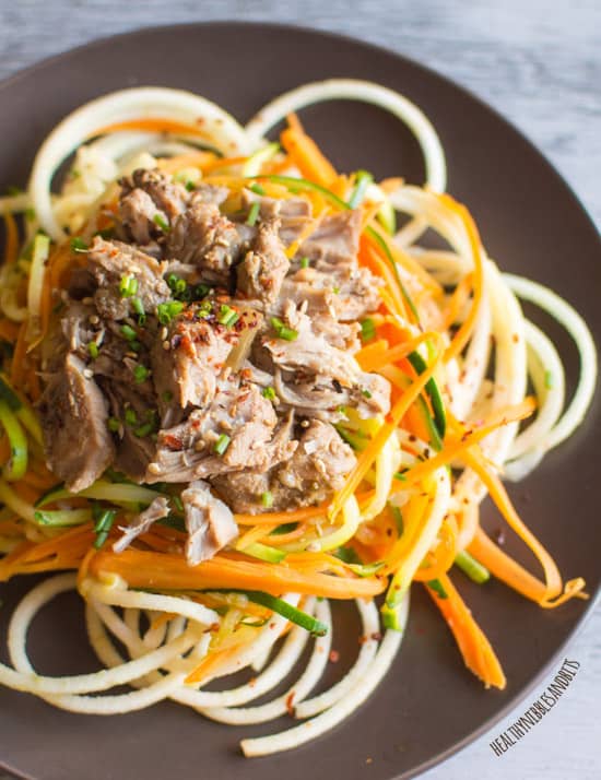 Asian Slow Cooker Pork with Zucchini Carrot and Apple Noodles | clube.futebolmilionario.com