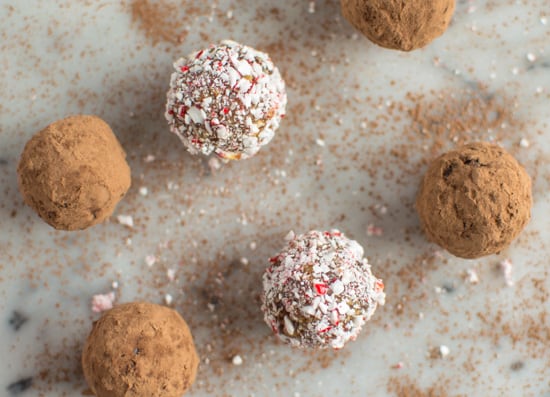 Kahlua snack bites rolled in cocoa and crushed candy canes