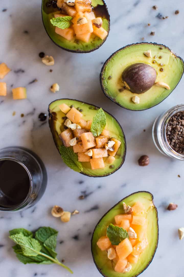 Avocado Cantaloupe Bowls with Pomegranate Balsamic Reduction - paleo, whole30, gluten-free, vegan | clube.futebolmilionario.com
