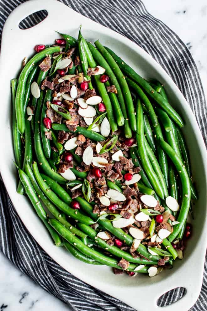 Miso Maple Green Beans with Bacon - an easy holiday side-dish for your holiday gatherings! by Lisa Lin of Healthy Nibbles & Bits