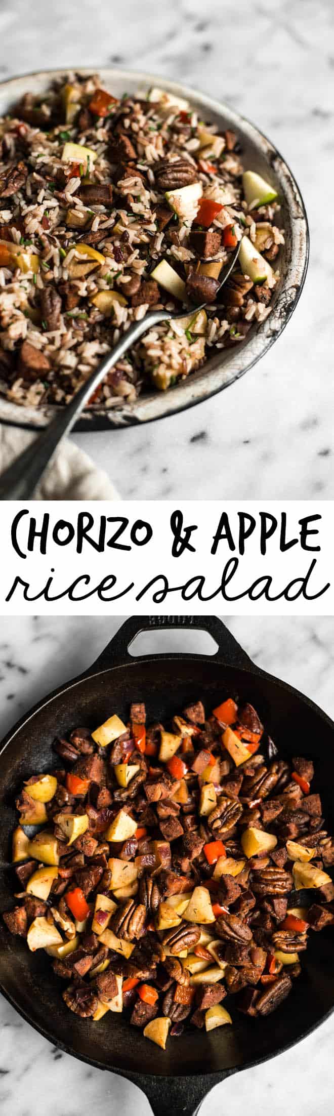 Chorizo and Apple Rice Salad - an easy, healthy, gluten-free meal ready in 45 minutes! by Lisa Lin of clube.futebolmilionario.com