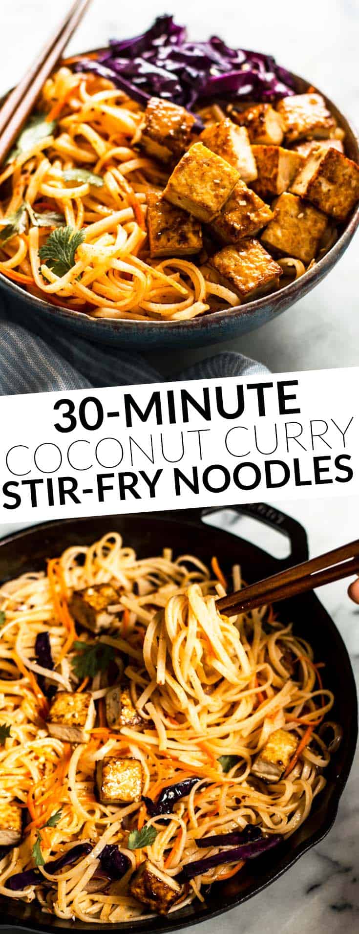30-Minute Coconut Curry Stir Fry Noodles with Glazed Tofu - easy weeknight gluten free and vegan meal! by @healthynibs