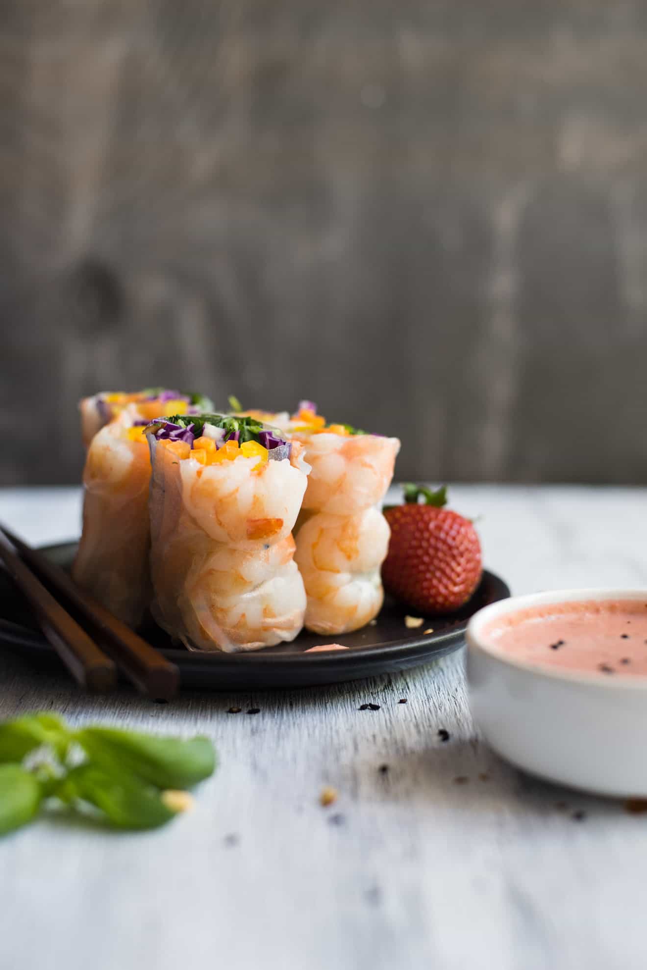 Shrimp Spring Rolls with Strawberry Almond Sauce - easy, healthy summer appetizer ready in 30 minutes! #healthy #glutenfree