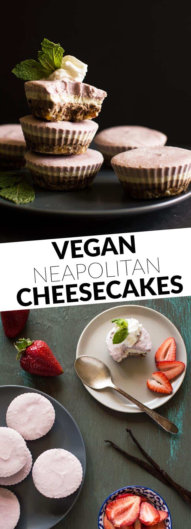 Delicious and creamy Vegan Neapolitan Cheesecake - the perfect healthy dessert! by @healthynibs