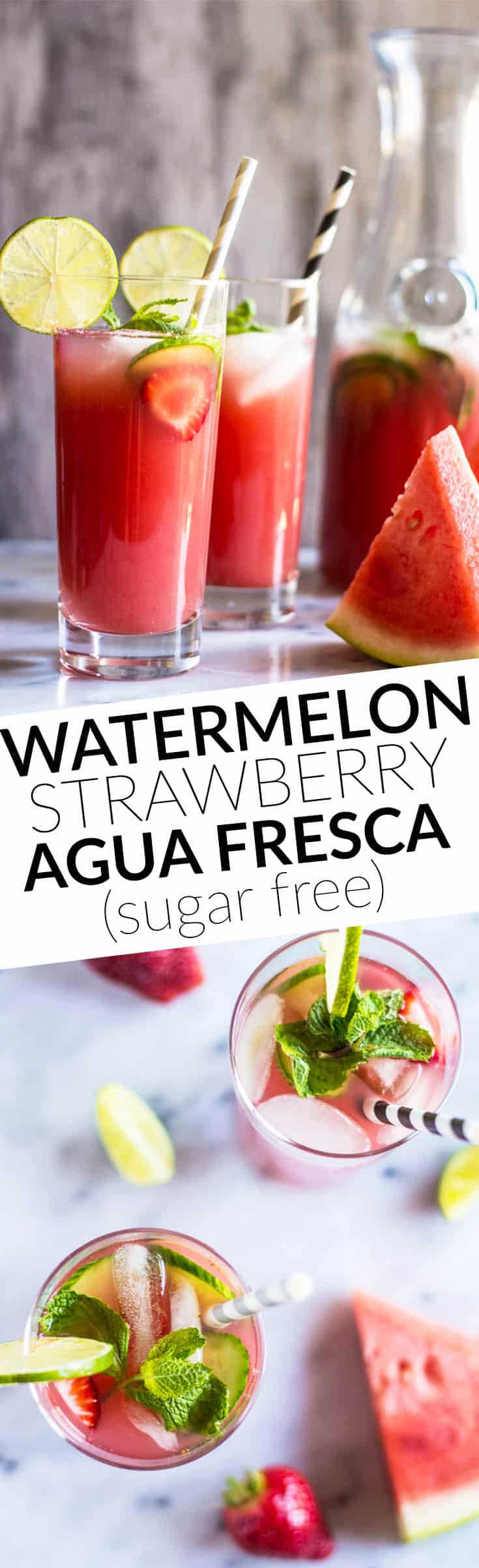 Sugar-Free Watermelon Strawberry Agua Fresca - super simple, five-ingredients | by @healthynibs