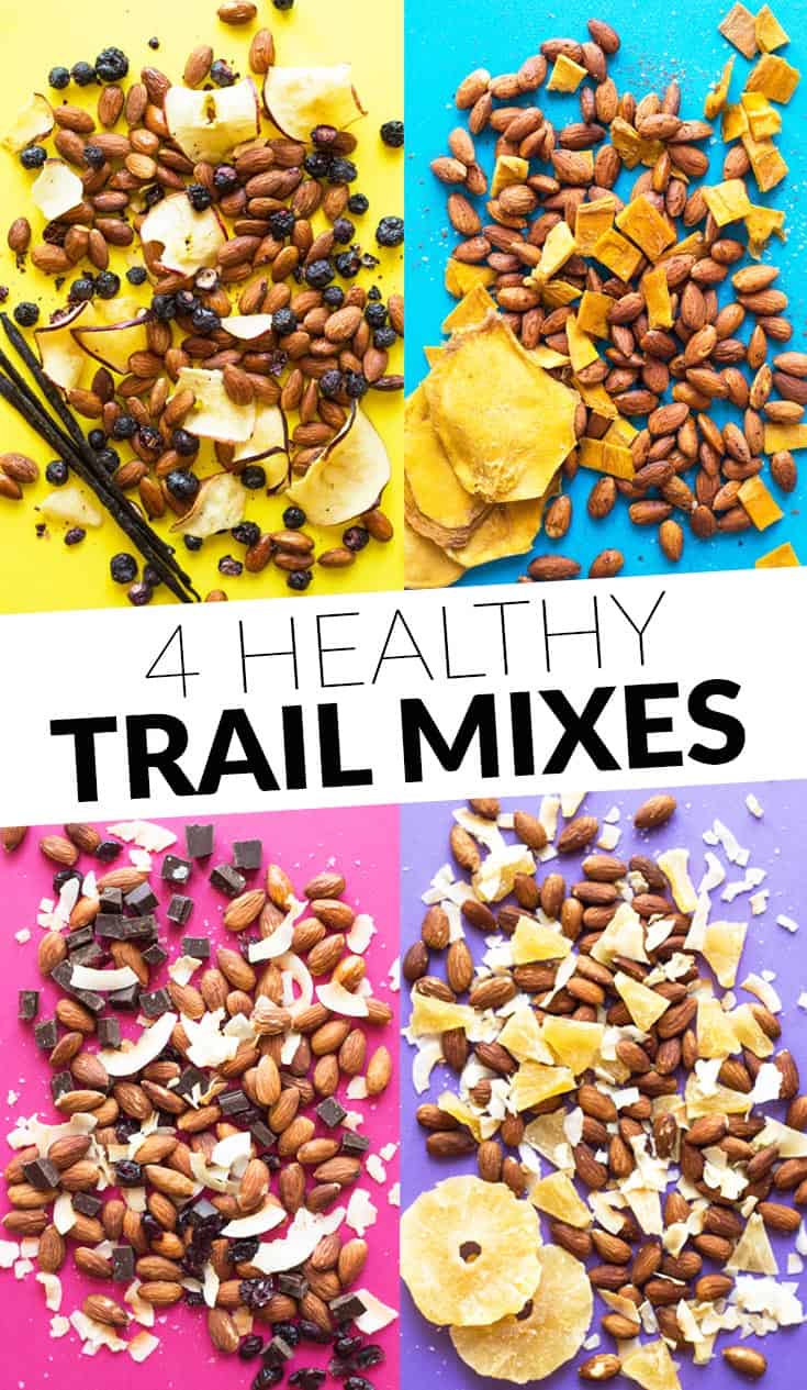 4 Easy Trail Mix Recipes with Almonds - here's 4 healthy snacks that you can make at home! They're gluten free and take only 30 minutes to prepare! by @healthynibs