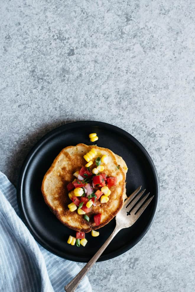 Savory Pancakes with Corn and Scallions (Dairy Free) - These simple, dairy-free pancakes are perfect for a savory breakfast! by @healthynibs