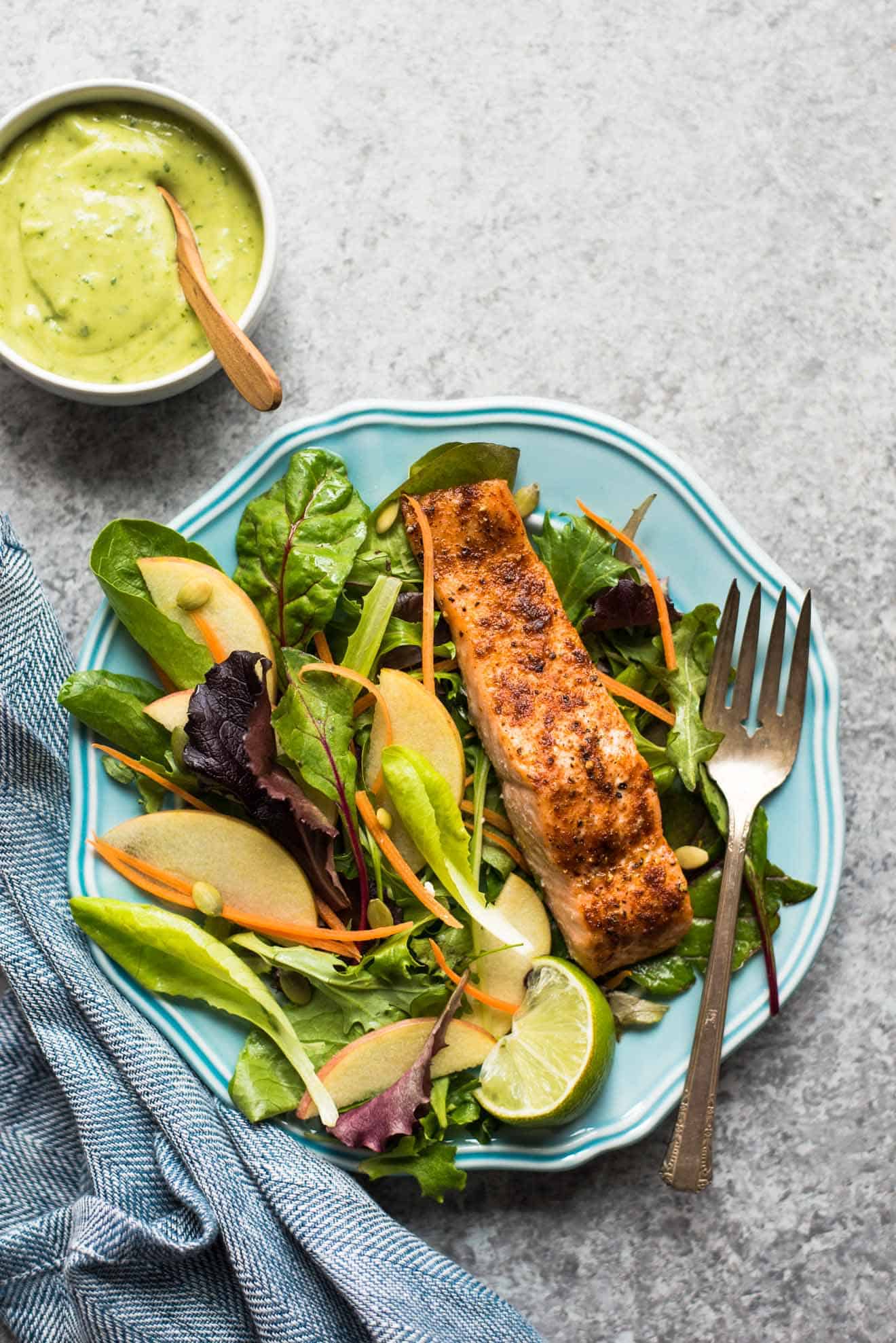 Cajun Spiced Baked Salmon with Avocado Lime Sauce - a healthy, gluten-free meal ready in under 30 minutes! by @healthynibs