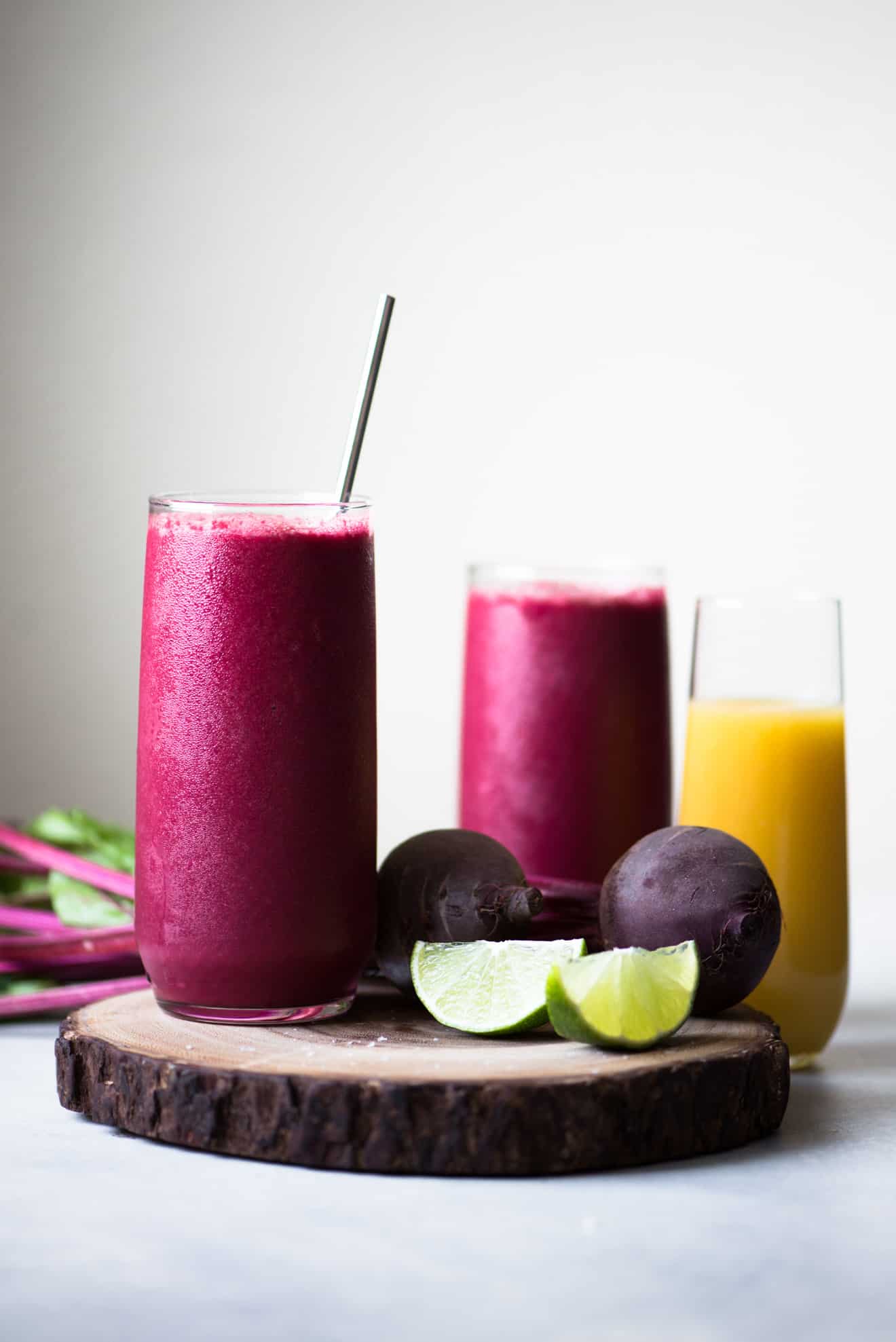 Red Beet Smoothie - a tasty smoothie made with beets and beet greens! Brighten up your day with this extra shot of energy from vegetables!