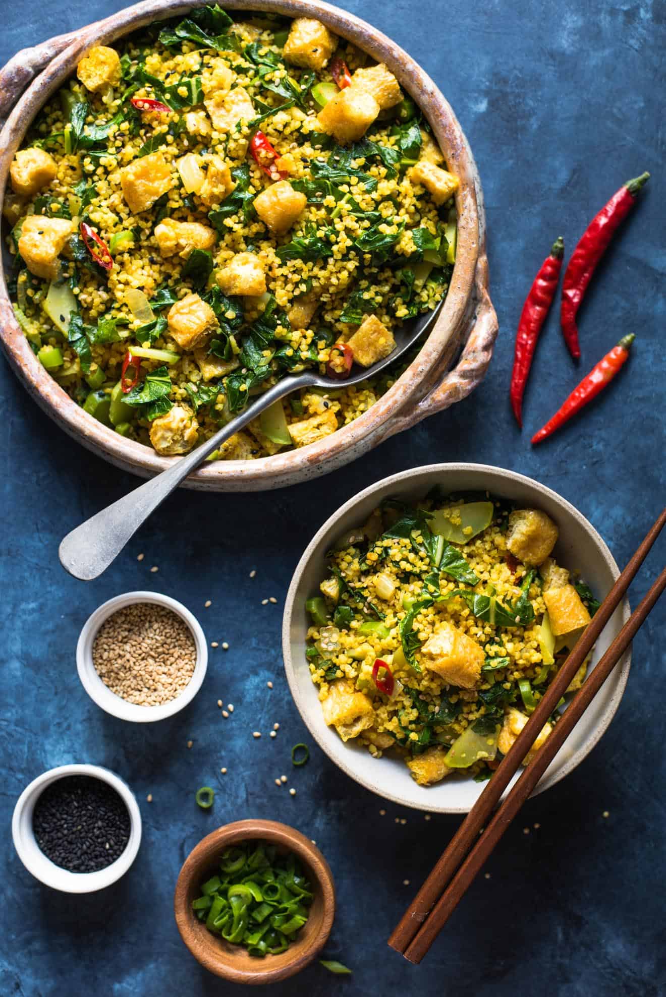 Curried millet in bowls