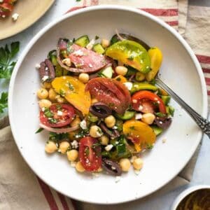 Greek Salad with Chickpeas - a healthy salad that is great as a side or main dish!