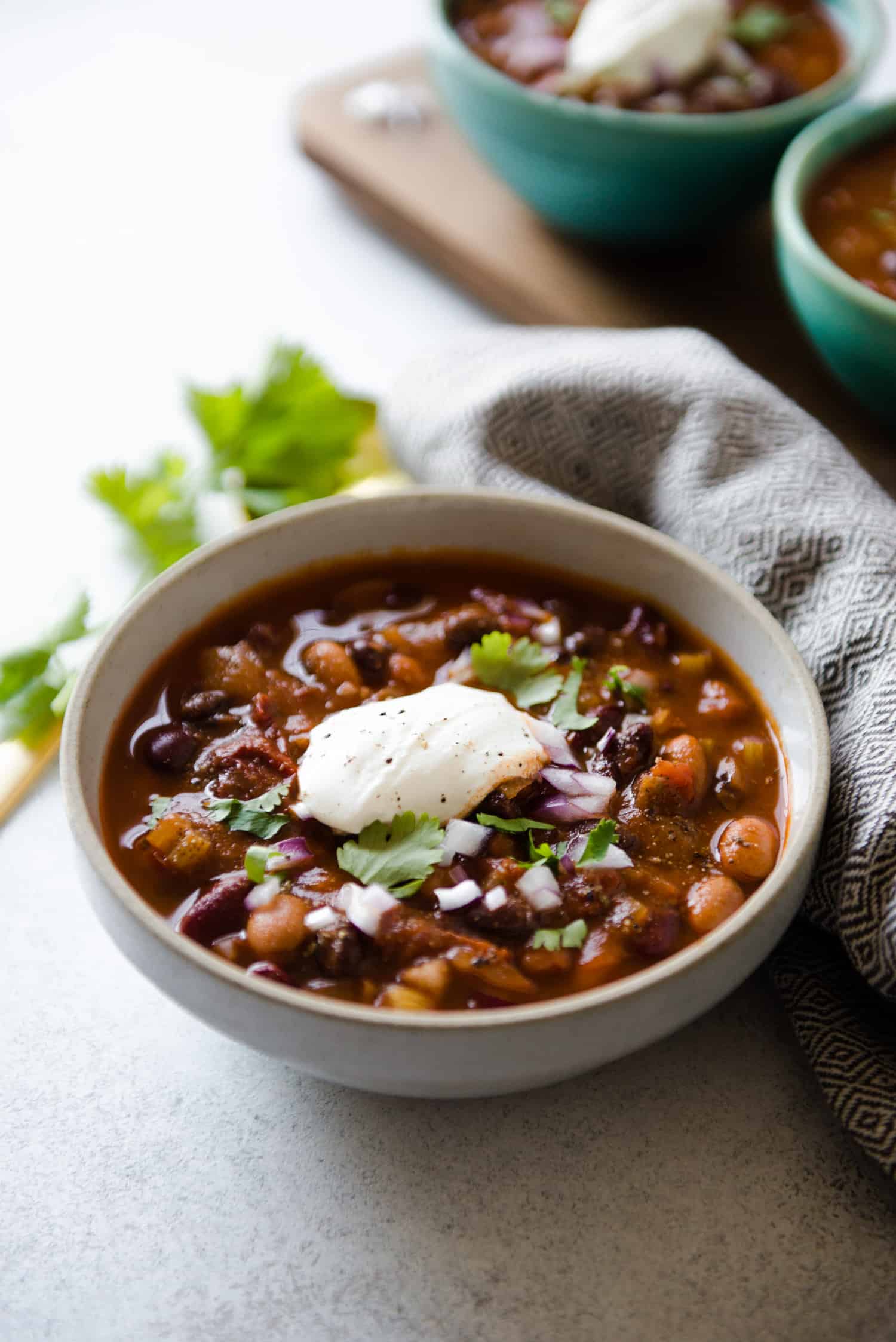 Chipotle Vegetarian Three Bean Chili - an easy and filling one-pot meal!