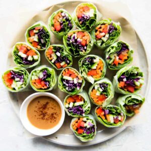 Vegetable Spring Rolls with Peanut Sauce - a healthy light appetizer or meal!