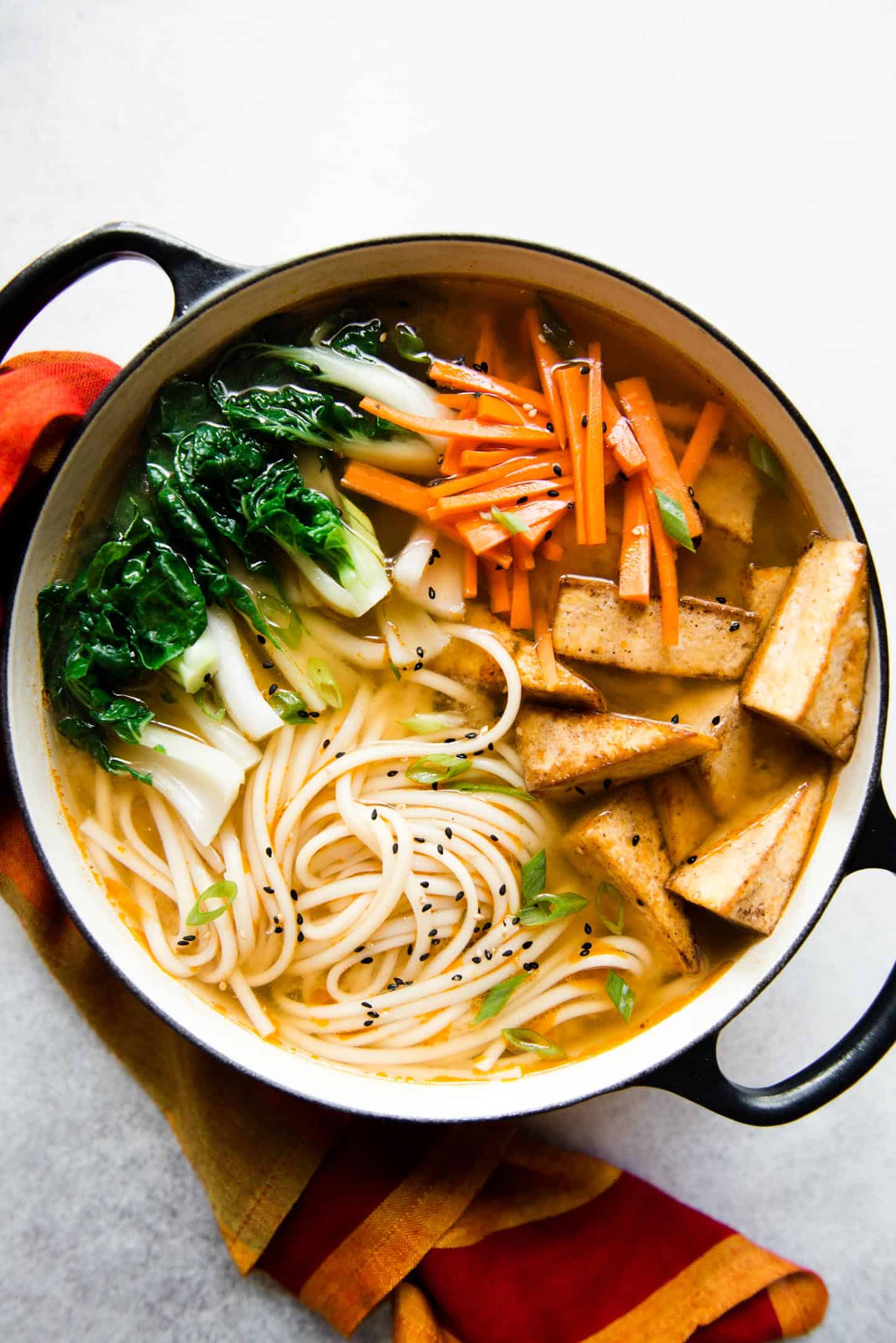 Ginger Miso Udon Noodle Soup with Five-Spice Tofu