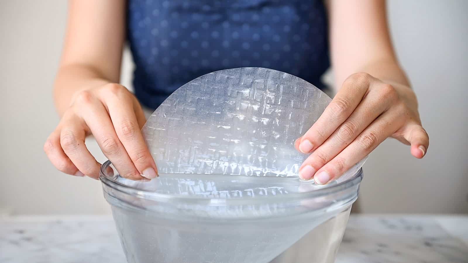 dipping rice paper in warm water