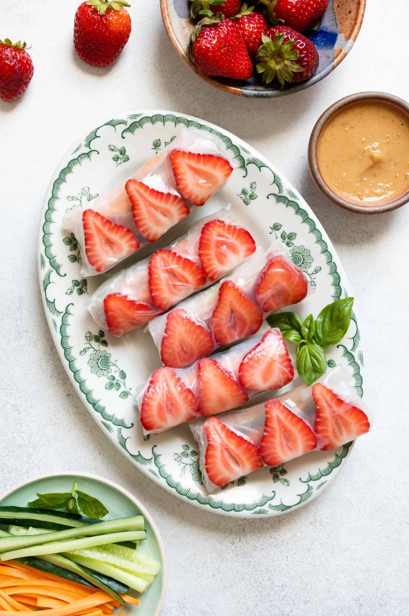 Teriyaki Tofu Spring Rolls with Strawberries