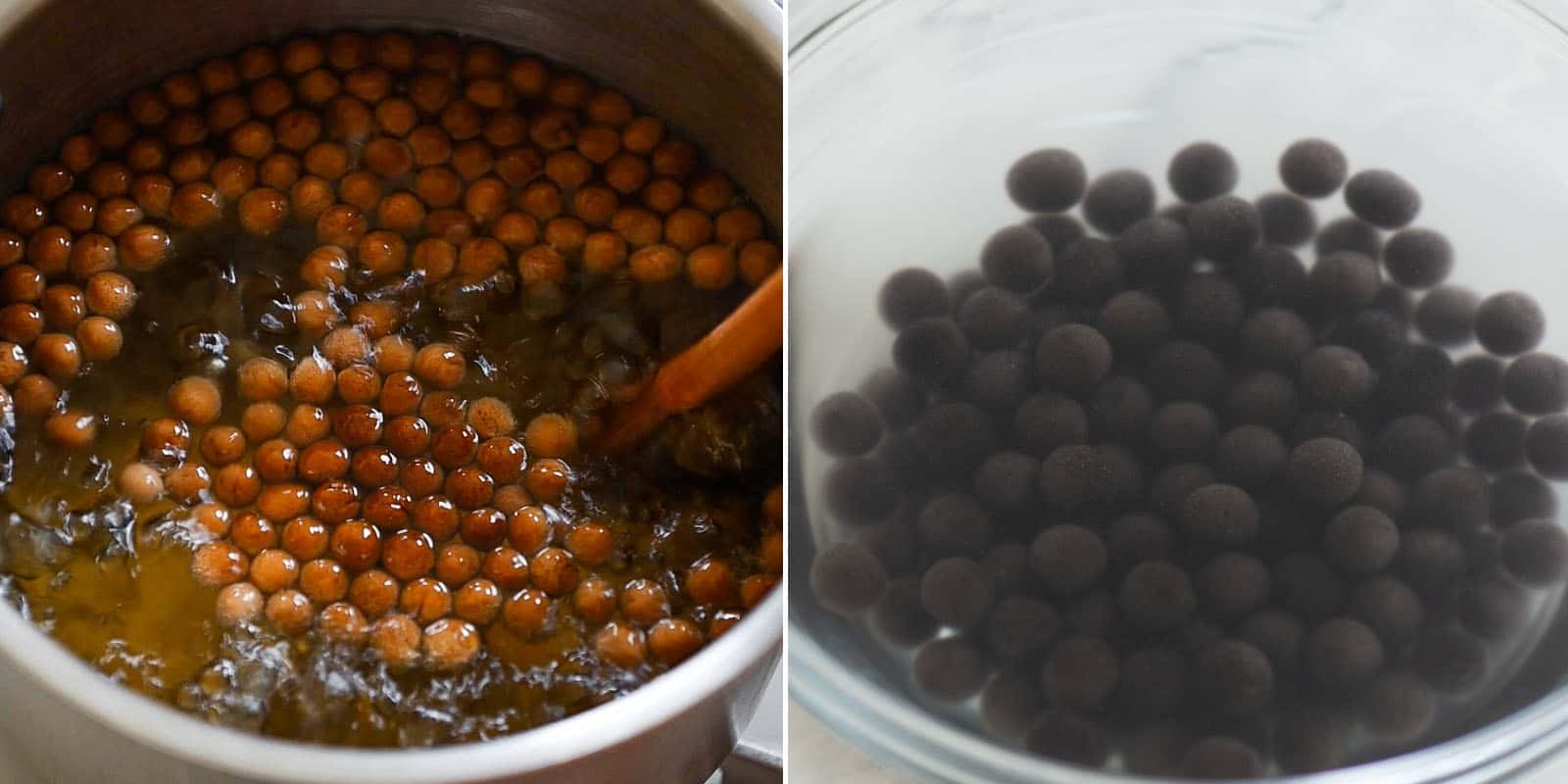 Cooking brown and black boba