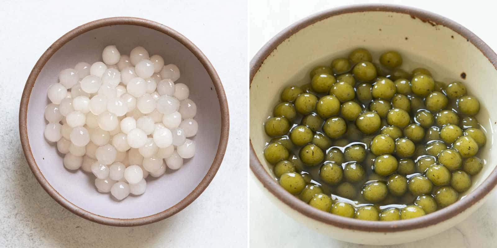 White and green tapioca pearls (boba pearls)