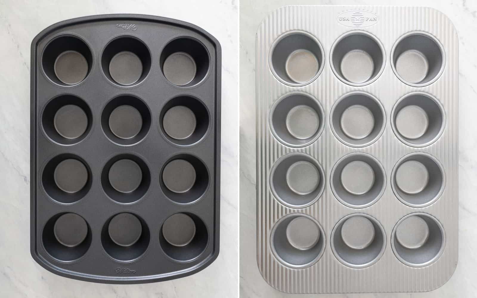 Dark and light colored muffin pans