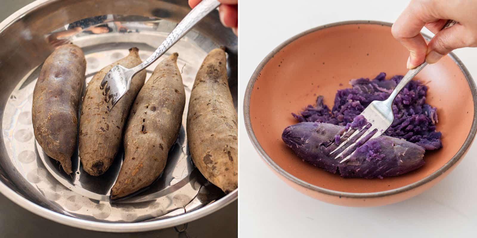 Mashing Purple Sweet Potatoes